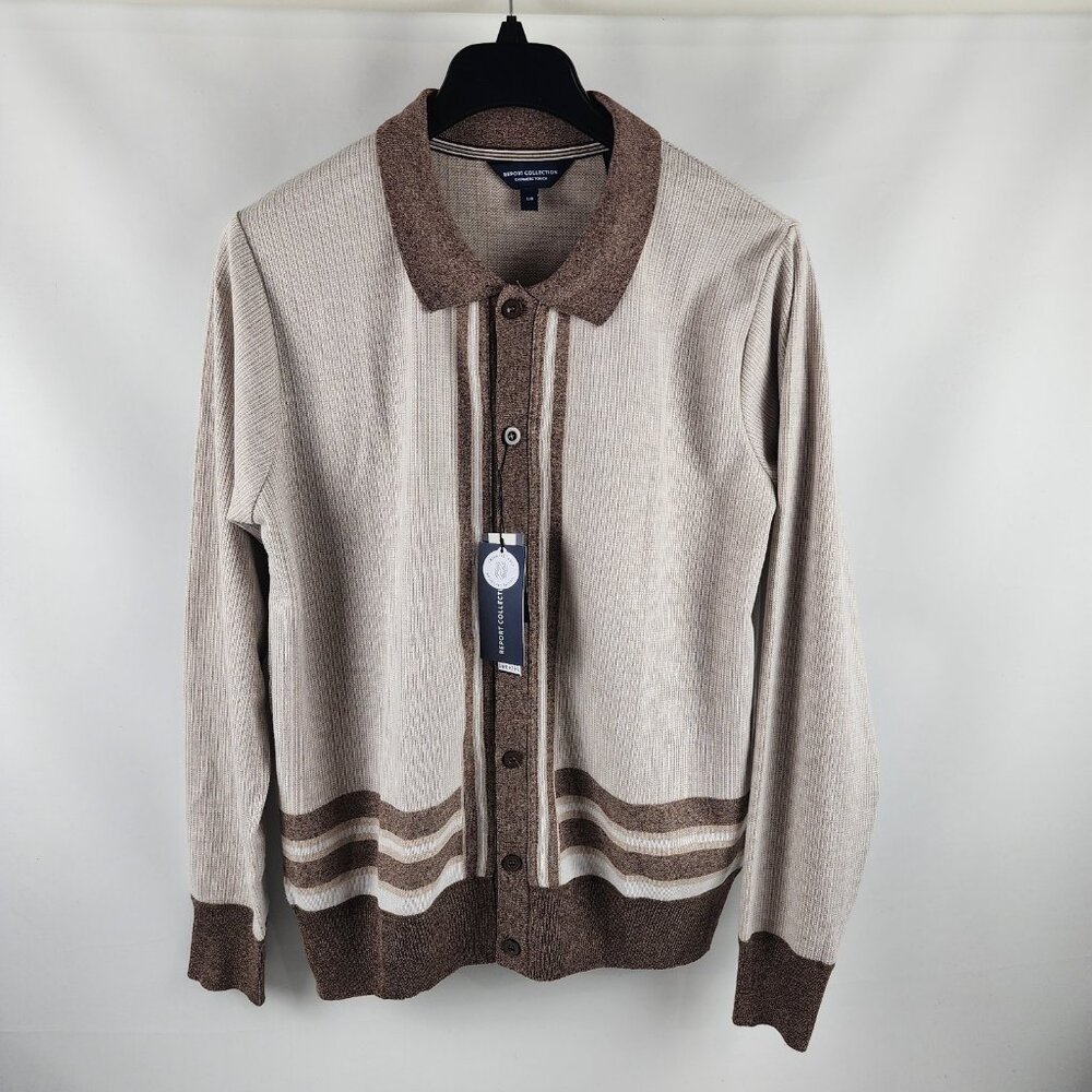 Report Collection Sweater Mens Large Tan Brown Cashmere Touch Cardigan NWT